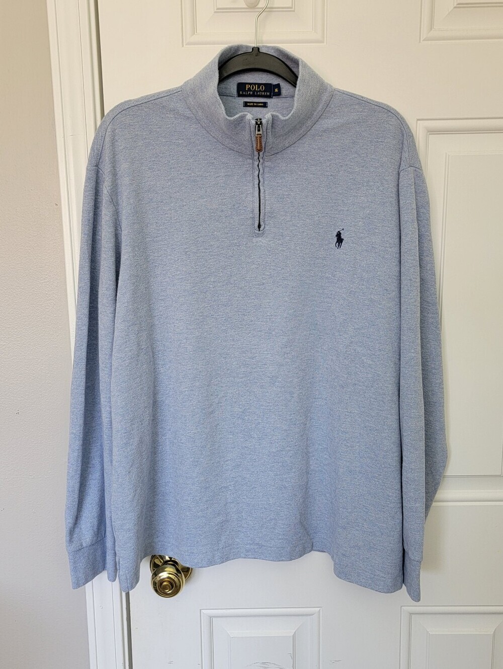 Polo Ralph Lauren Mens Light Blue Estate Rib 1/4 Zip Pullover Sweater XL Preppy